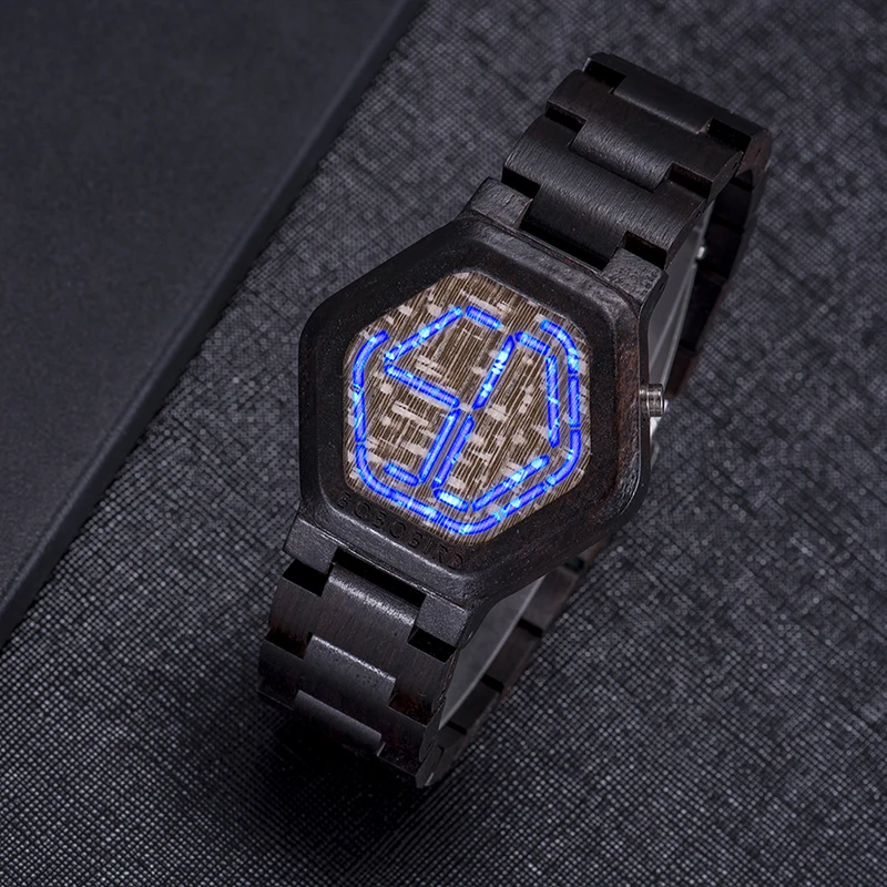 BOBO PAUKŠČIŲ LED Mediniai vyriški Laikrodžiai Unikalus Skaitmeninis Žiūrėti Naktinio Matymo Kvarcinis Laikrodis relogio masculino JAV sandėlyje 1