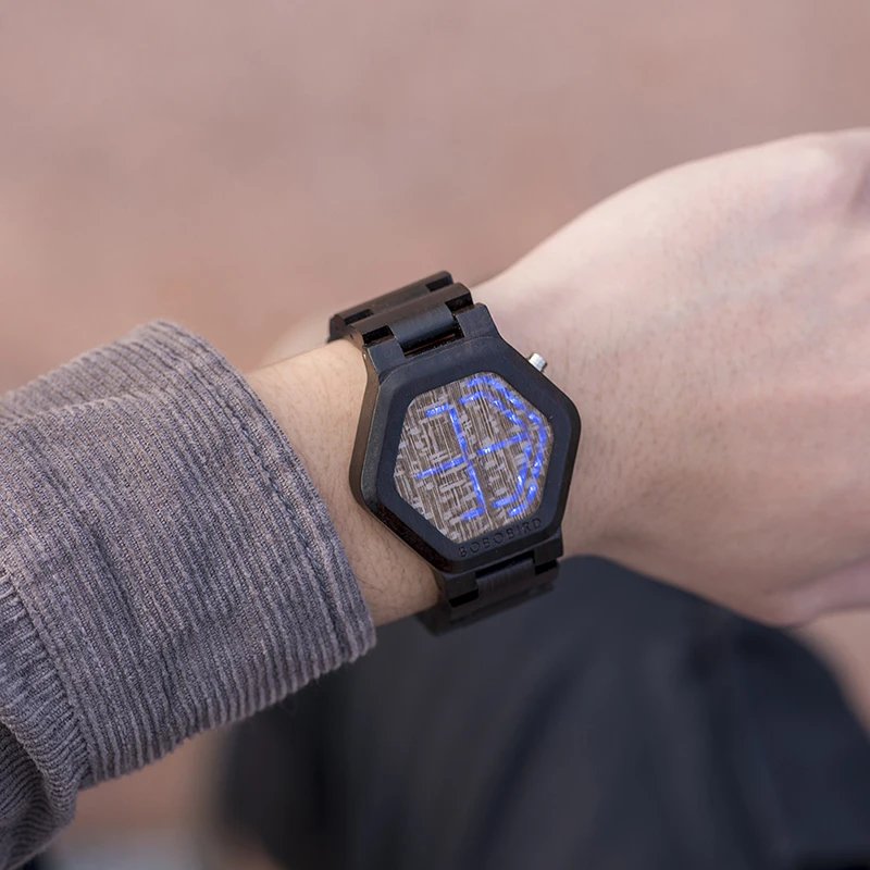 BOBO PAUKŠČIŲ LED Mediniai vyriški Laikrodžiai Unikalus Skaitmeninis Žiūrėti Naktinio Matymo Kvarcinis Laikrodis relogio masculino JAV sandėlyje 2