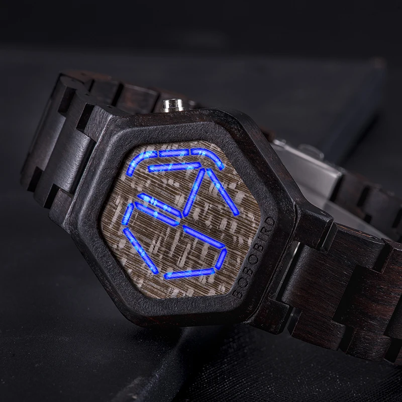 BOBO PAUKŠČIŲ LED Mediniai vyriški Laikrodžiai Unikalus Skaitmeninis Žiūrėti Naktinio Matymo Kvarcinis Laikrodis relogio masculino JAV sandėlyje 4