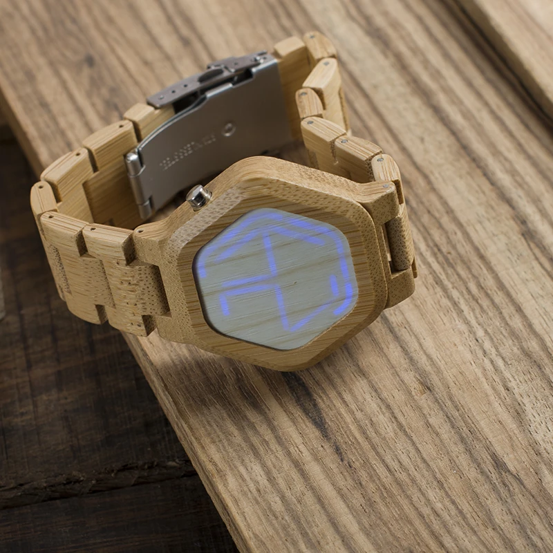 BOBO PAUKŠČIŲ LED Mediniai vyriški Laikrodžiai Unikalus Skaitmeninis Žiūrėti Naktinio Matymo Kvarcinis Laikrodis relogio masculino JAV sandėlyje 5