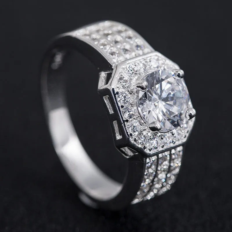 YKD10 925 sidabro Klasikinis Vestuvinis Žiedas Balta Kubinis Cirkonis Moterų Moterų Vestuvių Juostoje Žiedai, Papuošalai 1