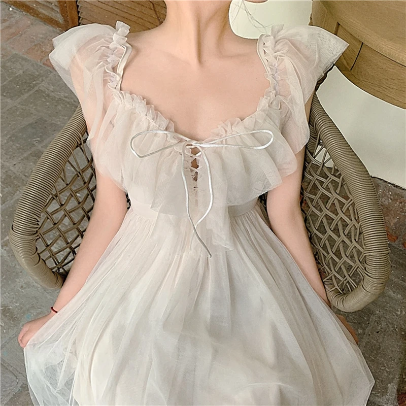 2020 Elegantiškas Ilgas Diržas Šalis Suknelė Su Nėrinių Apsaugos Nuo Saulės Minkštas Verpalai Vasarą 2 Dalių Rinkinys Moterims Be Rankovių Suknelės 0