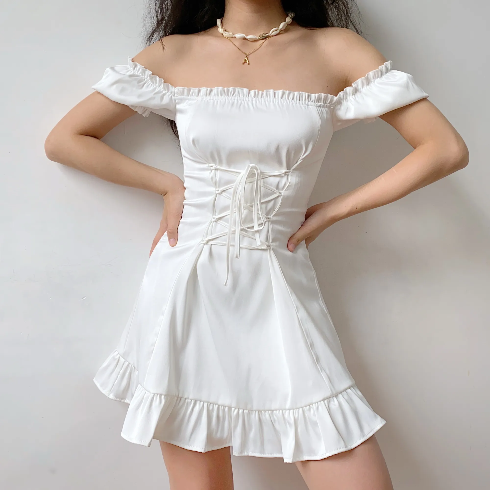 Derliaus Elegantiška Balta Vasaros Suknelės Šviesos Seksuali Mini Suknelė Moterims Atsitiktinis Sluoksniuotos Rankovėmis Aikštėje Apykaklės Lankas Bodycon Tvarstis Šaliai, Skraistės 1