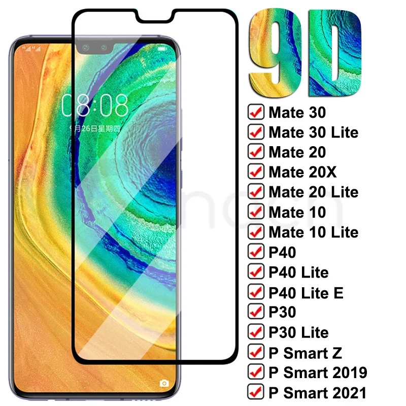 9D Visą Grūdintas Stiklas Huawei Mate 30 20 10 Lite 20X 30 P40 Lite Screen Protector, P Smart Z S 2019 2021 Stiklo Plėvelė Atveju 1