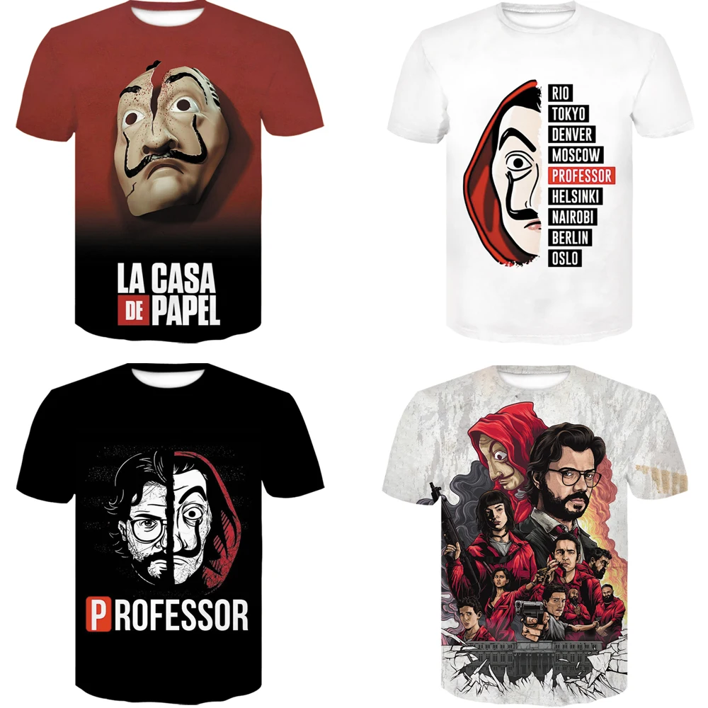 Iki 2020 m., Unisex La Casa De Papel Marškinėliai Pinigų Heist Camiseta Atsitiktinis Unikali Vyrų trumparankoviai cosplay svetimas dalykų marškinėliai 3