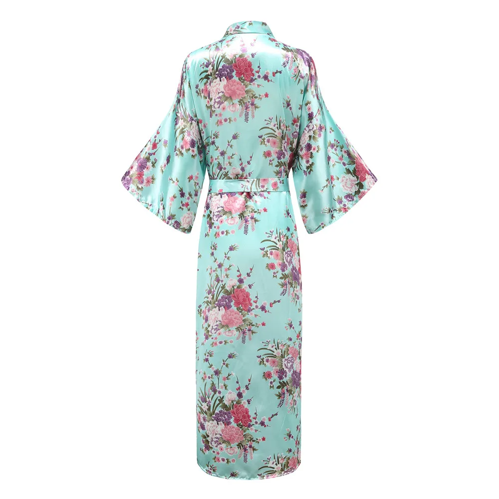 Spausdinti Gėlių Moterų Kimono Chalatai, Apatinis Trikotažas Ilgai Atsitiktinis Sleepwear Chalatas Suknelė Sexy Satin Namų Drabužiai, Moteriškas Chalatas Naktiniai Drabužiai 1