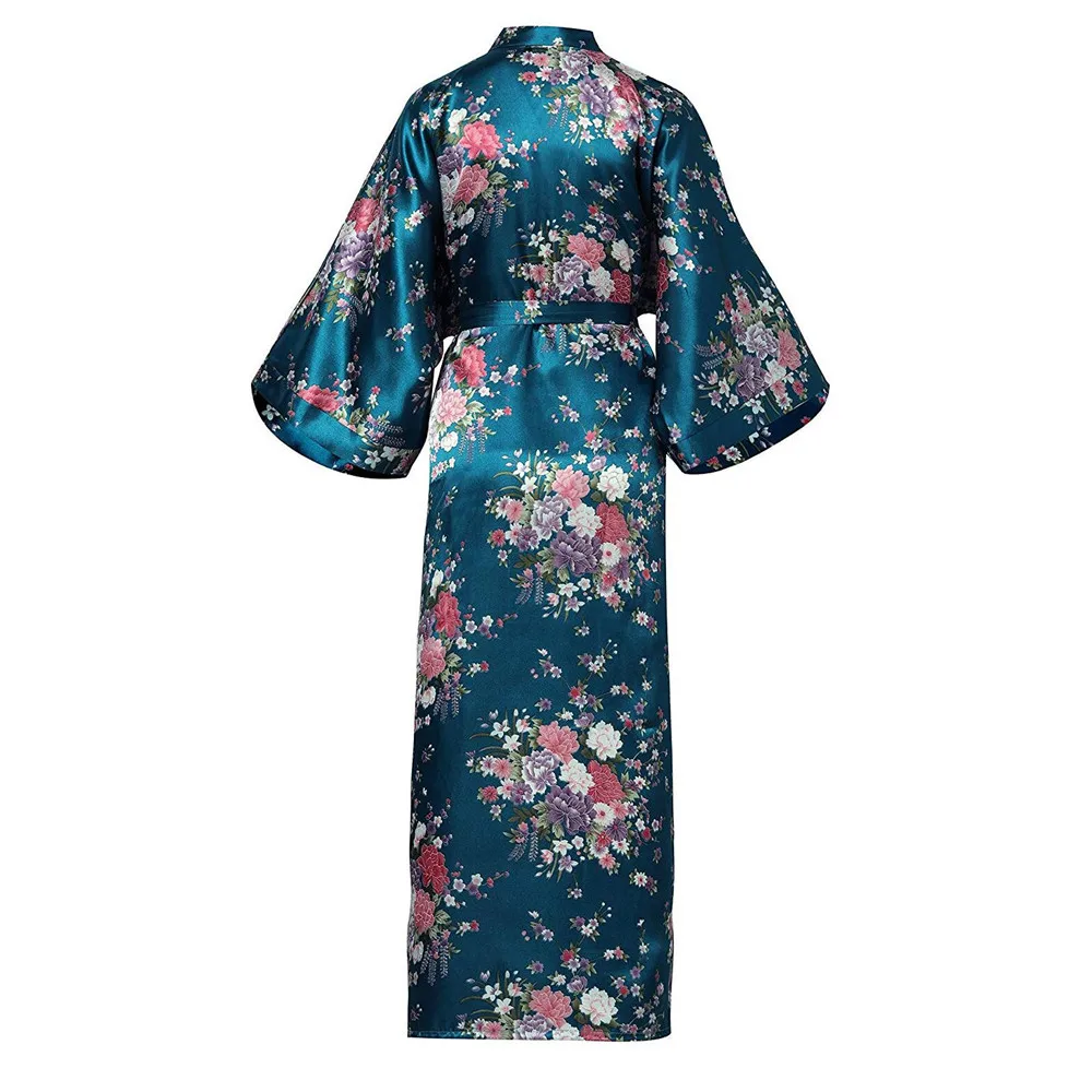 Spausdinti Gėlių Moterų Kimono Chalatai, Apatinis Trikotažas Ilgai Atsitiktinis Sleepwear Chalatas Suknelė Sexy Satin Namų Drabužiai, Moteriškas Chalatas Naktiniai Drabužiai 2