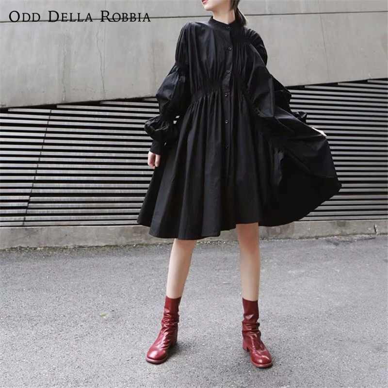 OddDellaRobbia Moterų Naują Stilių Japanese Lolita Mados Nereguliarus Plisuotos Žibintų Rankovėmis Big Swing Marškinėliai Suknelė, Viršuje 1031 1