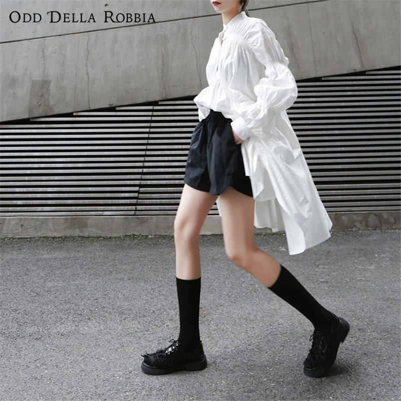 OddDellaRobbia Moterų Naują Stilių Japanese Lolita Mados Nereguliarus Plisuotos Žibintų Rankovėmis Big Swing Marškinėliai Suknelė, Viršuje 1031 4