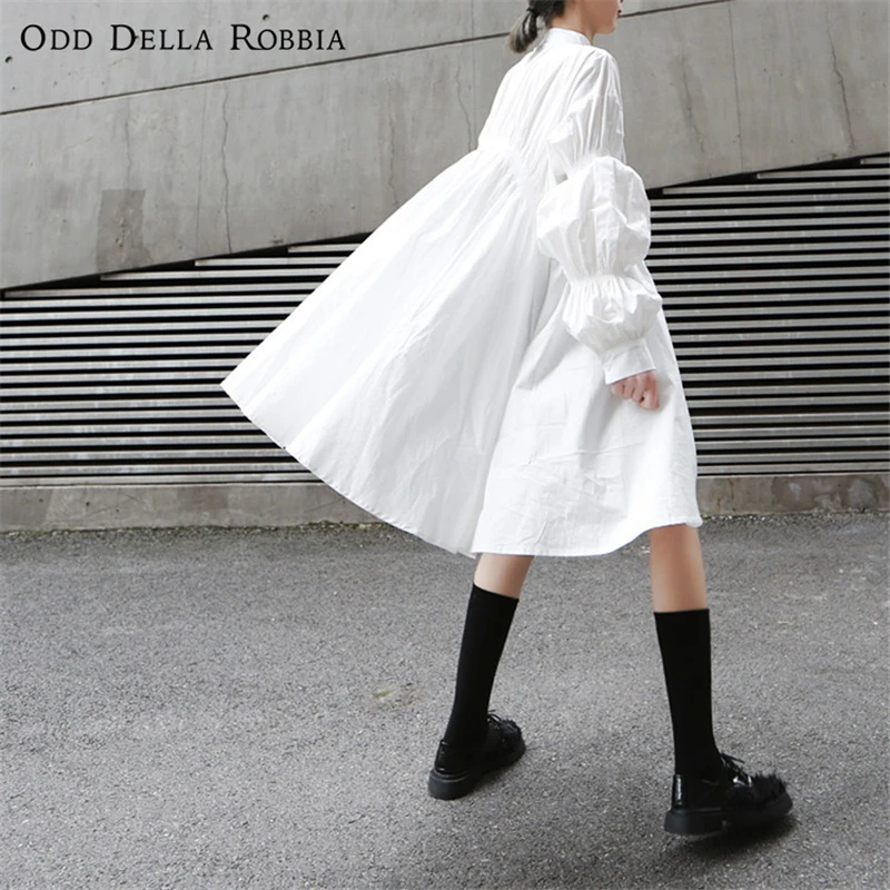 OddDellaRobbia Moterų Naują Stilių Japanese Lolita Mados Nereguliarus Plisuotos Žibintų Rankovėmis Big Swing Marškinėliai Suknelė, Viršuje 1031 5