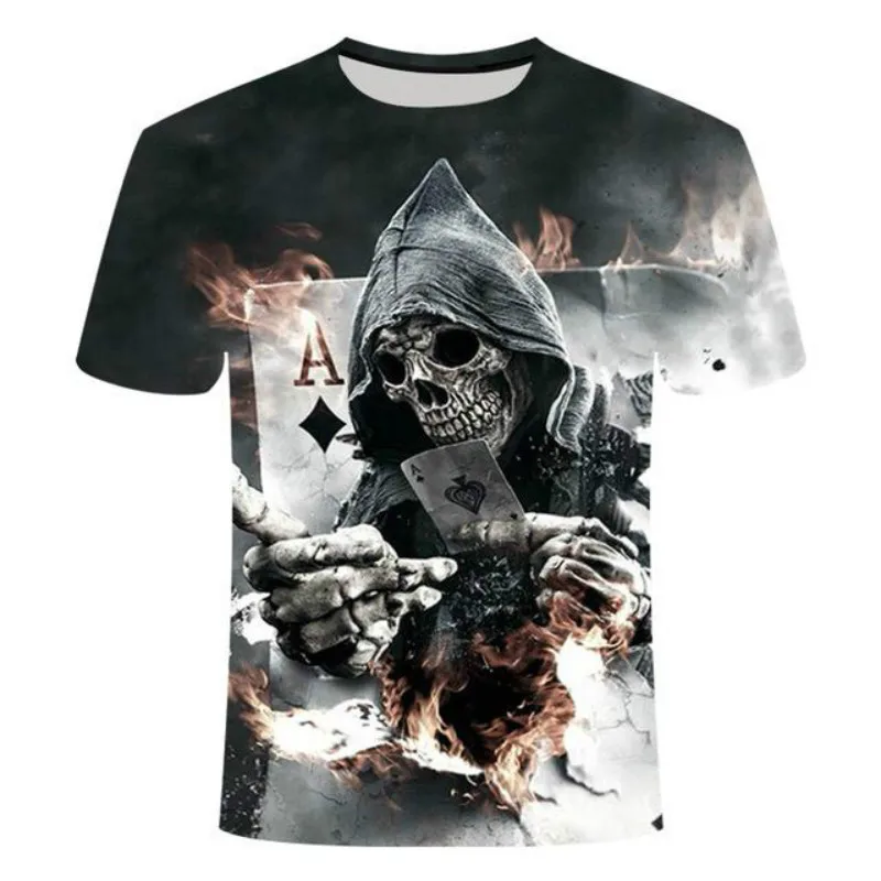 2021 naujas 3d kaukolė pokerio įdomu, T-marškinėliai, vyriški karšto pardavimo prekės atsitiktinis 3D spausdinimo T-shirt vasaros T-shirt Azijos dydis 4