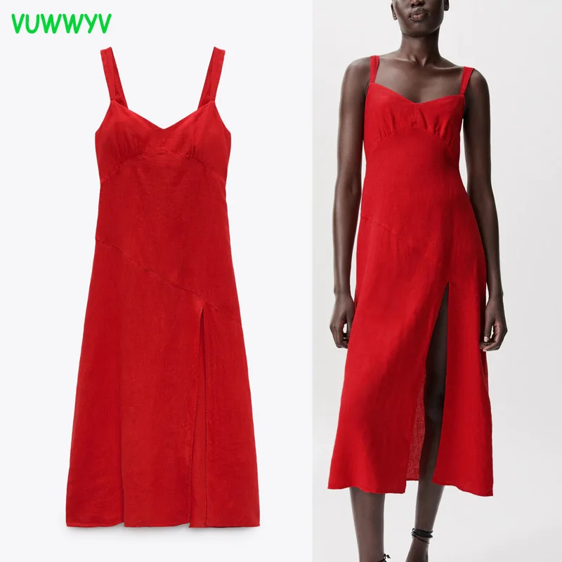 Za 2021 Raudona Backless Suknelė Moteris Seksuali Strappy Afrikos Suknelės Moterims Slydimo Bakas Midi Vasaros Suknelė Atsitiktinis Šalies Ponios Suknelės 4