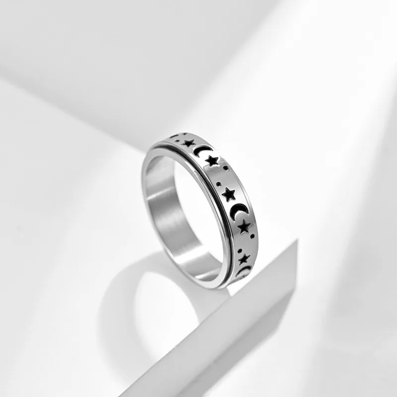 6mm Moon Star Ring Stainless Steel Spinner Ring for Women Men Size 5-12 4