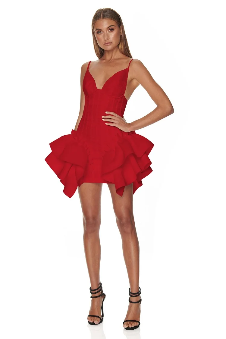 DEIVE TEGER 2021 m. Vasaros Moterų Suknelė Seksualus Giliai V-kaklo, Spageti Dirželis Raukiniai Vestido Įžymybė Tvarstis Bodycon Mini Suknelės 1