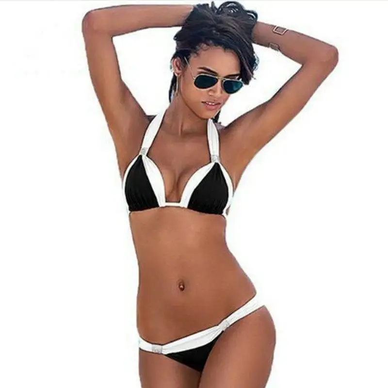 Juoda Balta Kratinys Bikini Moterims Maudymosi Kostiumėlį Push Up Plaukti Paplūdimio Drabužiai Brazilijos Bikini Komplektas Micro Maudymosi Kostiumėliai Moterims Besimaudančių Monokini 3