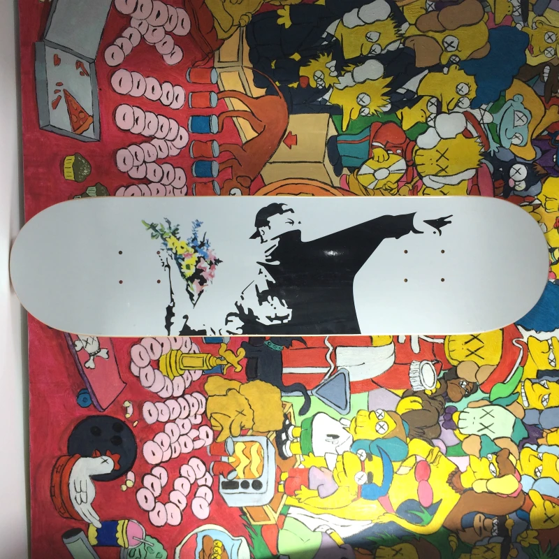 Banksy Skateboard Deck Mesti Gėlės Berniukas Baltos Spalvos Klevo Riedlentė Šiuolaikinės Kolekcionuojamų Baldai Riedlentė 2