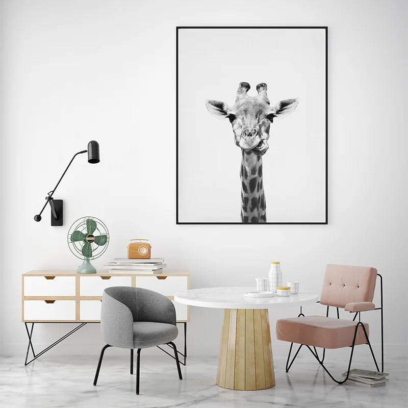 Šiaurės Tapybos Drobės Juoda Ir Balta Žirafa, Papūga Mielas Gyvūnų Spausdinti Plakato Modernių Namų Sienos Meno Apdaila Kambario Dekoro 4