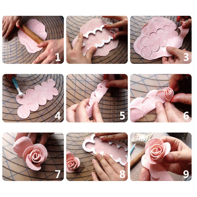 3PCS/Set Rose Gėlės Žiedlapis Formos Pjoviklis Minkštas Pyragas Cukraus Pasta Apledėjimo Pjovimo Įrankis, Kepimo Priedai Tortas Dekoravimo Pelėsių 4