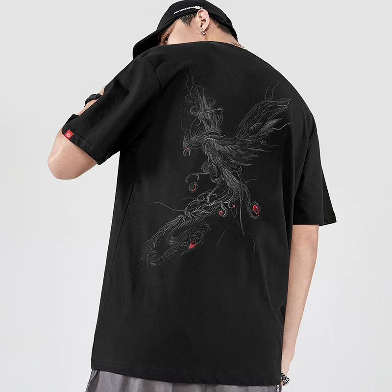 2021 Dizaineris Black Marškinėliai Siuvinėjimo Phoenix Vyrai Gatvės Mados prekinio Ženklo Medvilnės Pusė trumpomis Rankovėmis T-shirt vyrams Viršuje Tee M-4XL 0