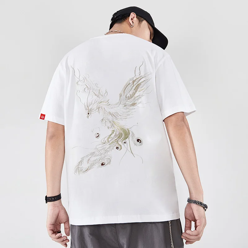 2021 Dizaineris Black Marškinėliai Siuvinėjimo Phoenix Vyrai Gatvės Mados prekinio Ženklo Medvilnės Pusė trumpomis Rankovėmis T-shirt vyrams Viršuje Tee M-4XL 1
