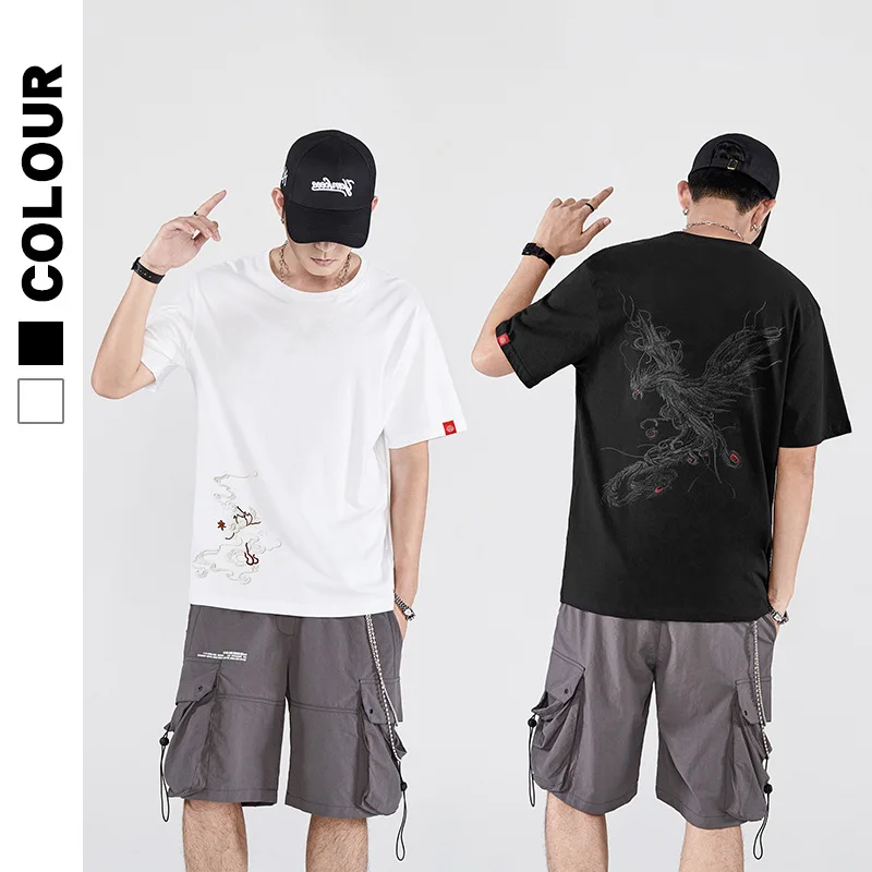 2021 Dizaineris Black Marškinėliai Siuvinėjimo Phoenix Vyrai Gatvės Mados prekinio Ženklo Medvilnės Pusė trumpomis Rankovėmis T-shirt vyrams Viršuje Tee M-4XL 2