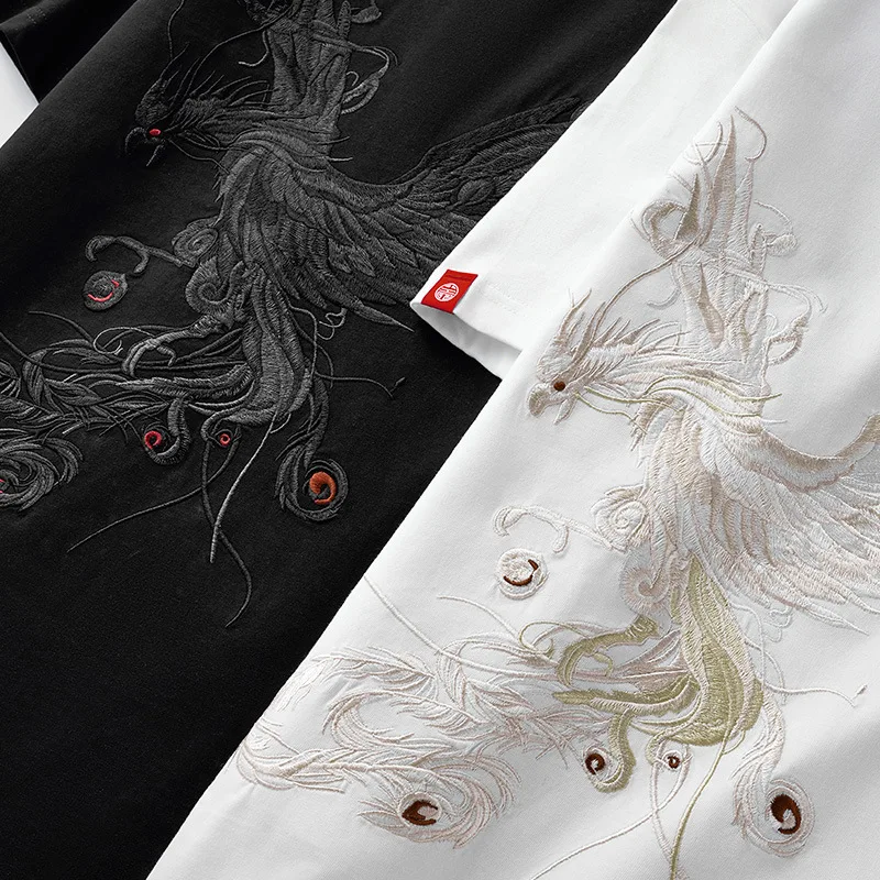 2021 Dizaineris Black Marškinėliai Siuvinėjimo Phoenix Vyrai Gatvės Mados prekinio Ženklo Medvilnės Pusė trumpomis Rankovėmis T-shirt vyrams Viršuje Tee M-4XL 3