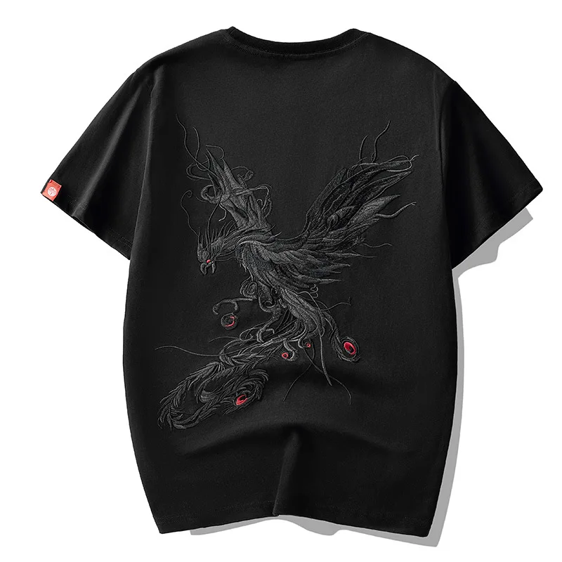 2021 Dizaineris Black Marškinėliai Siuvinėjimo Phoenix Vyrai Gatvės Mados prekinio Ženklo Medvilnės Pusė trumpomis Rankovėmis T-shirt vyrams Viršuje Tee M-4XL 5