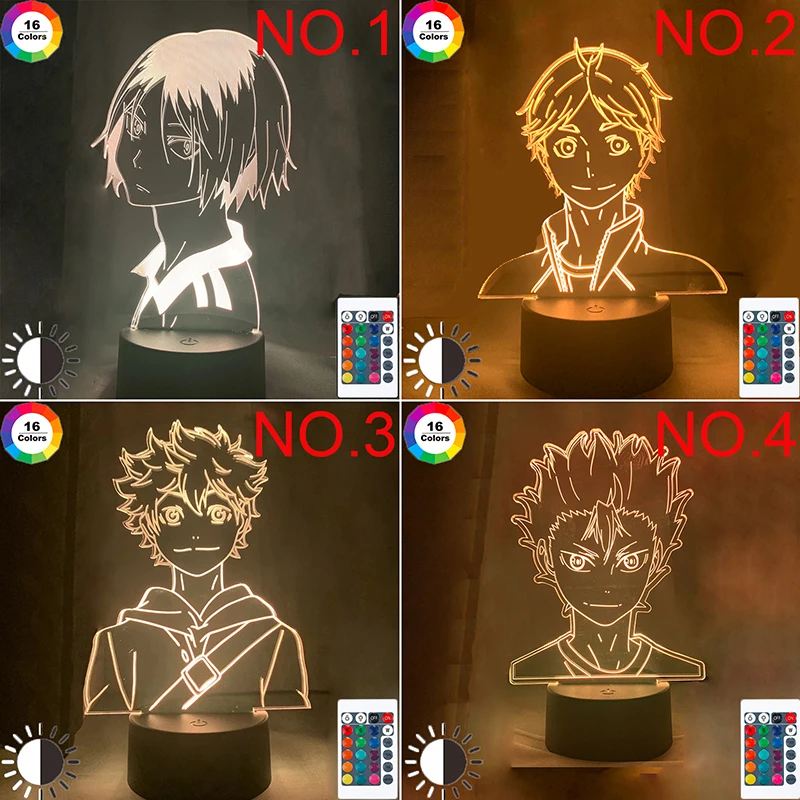 Anime Haikyuu Hinata Shoyo Sugawara Koushi Kageyama Tobio Pav 3D Naktį Šviesos Lempa su Judesio davikliu 3D Iliuzija Šviesos Dovana 2