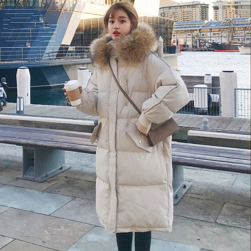 Suofun Storio X-Long Hood Derliaus 2021 Karšto Pardavimo Žiemą Šiltas Korėja Stiliaus Striukė Moteriška Moterų Negabaritinių Parkas Žiemą Ilgas Kailis 3