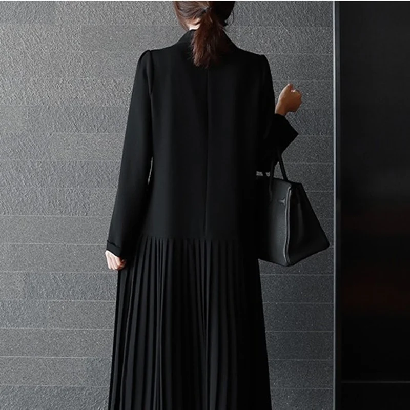 Plisuotos Elegantiškas maxi Suknelė dvieiliai 2021 Naujas Mados Moterų korėjos Stiliaus Šifono Susiuvimo vientisos Spalvos vestido derliaus 4