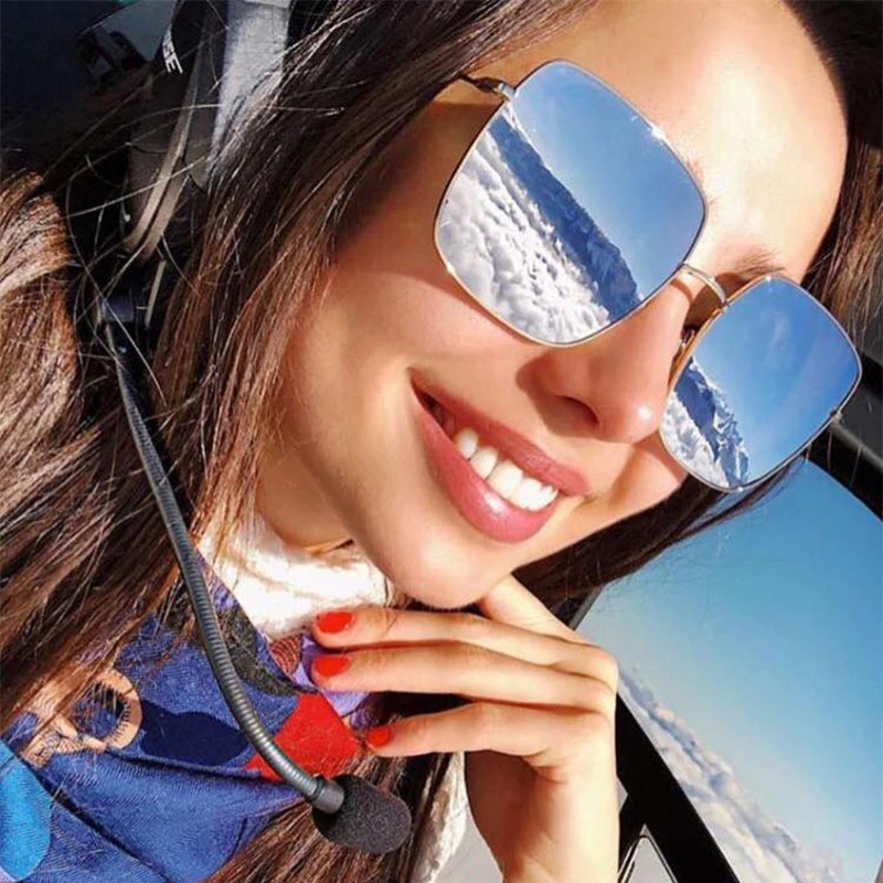 2020 moterų tendencija Poliarizuota Aikštė akiniai nuo saulės Prabangos prekės Negabaritinių Metalo rėmas Vintage veidrodis Akiniai nuo saulės Moterų UV400 1
