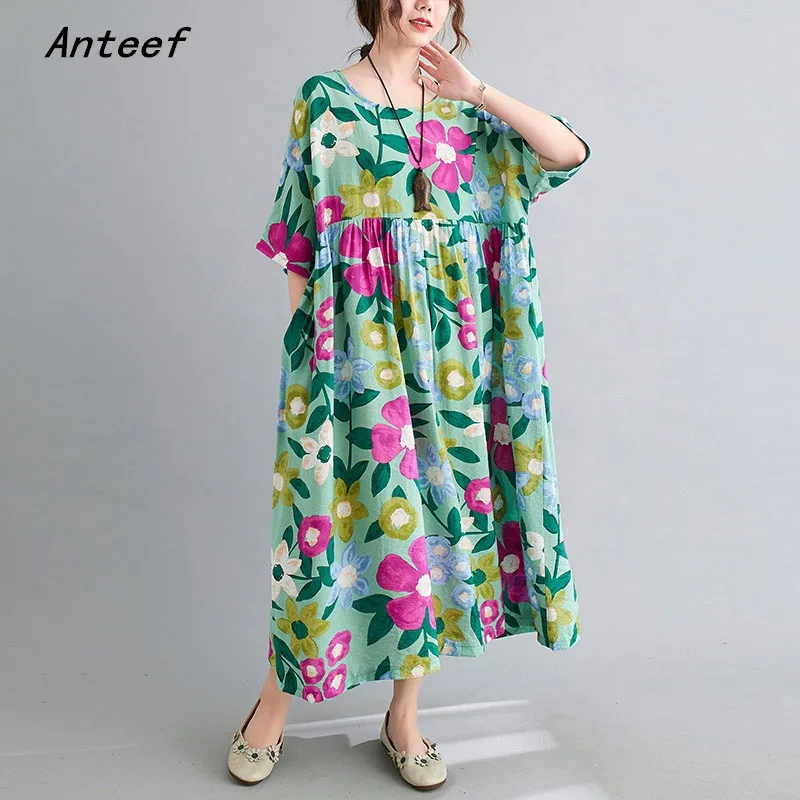 Trumpas rankovės medvilnės skalbiniai derliaus gėlių suknelės moterims atsitiktinis palaidų ilgai moteris, vasaros suknelė elegantiškas drabužius 2021 1