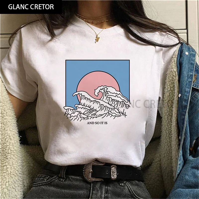 Gražus saulės spausdinti Harajuku Viršūnes Tee Mielas Trumpas Rankovės gyvūnų marškinėlius Moterų Tshirts marškinėliai moterims 90-ųjų Grafinis T-shirt 3