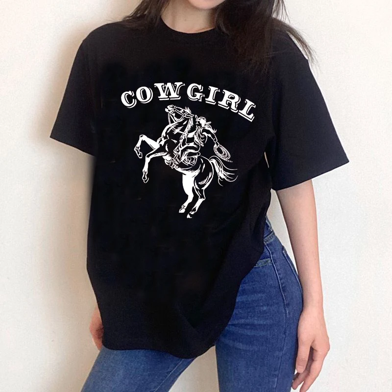 Sunfiz Moterų Cowgirl Spausdinti Moterų Tee Trumpas Rankovės ilgos T-shirt Spausdinti Grafinis Tees Brendžio Viršūnes Normalus Tee marškinėliai Naujas 0