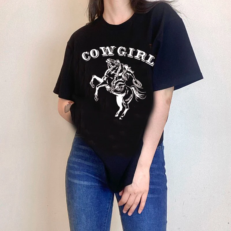 Sunfiz Moterų Cowgirl Spausdinti Moterų Tee Trumpas Rankovės ilgos T-shirt Spausdinti Grafinis Tees Brendžio Viršūnes Normalus Tee marškinėliai Naujas 1