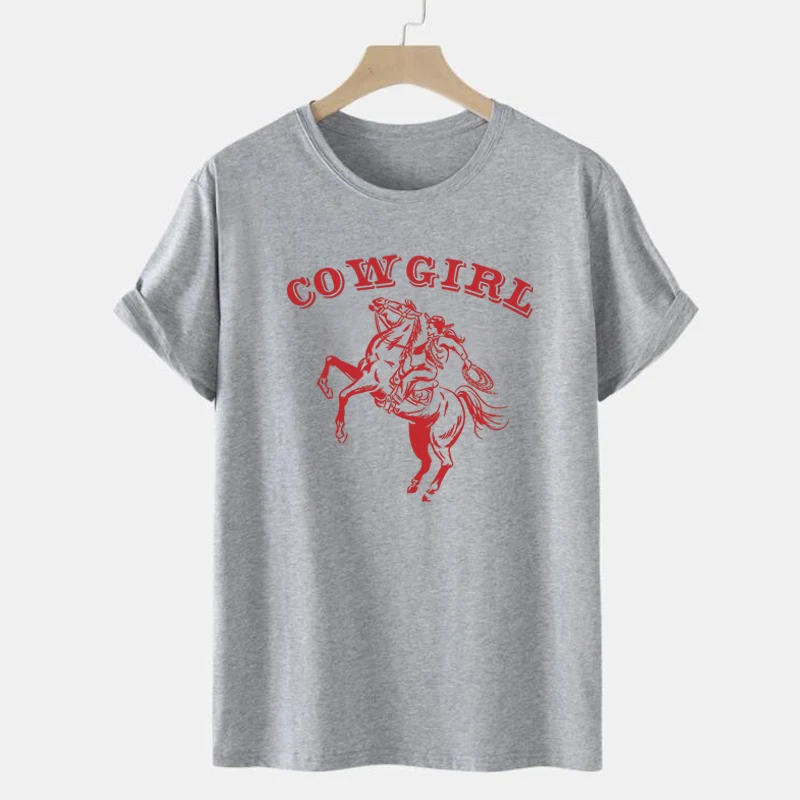 Sunfiz Moterų Cowgirl Spausdinti Moterų Tee Trumpas Rankovės ilgos T-shirt Spausdinti Grafinis Tees Brendžio Viršūnes Normalus Tee marškinėliai Naujas 2