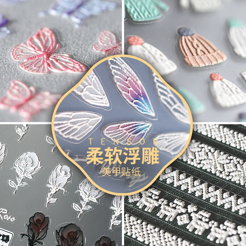 Naujas Rose Butterfly Nail Art 3D Megztinis Lipdukas 5D trimatis Reljefinis Nagų Lipduką Meno Apdailos AE046 1
