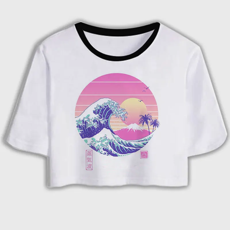 2020 metų Vasaros Moterų Topai Marškinėliai Pink Kūrybos Kalno viršūnėje Apkarpytos Moterų marškinėliai Įdomus Grafinis Spausdinti Harajuku Pasėlių Top Marškinėliai 4