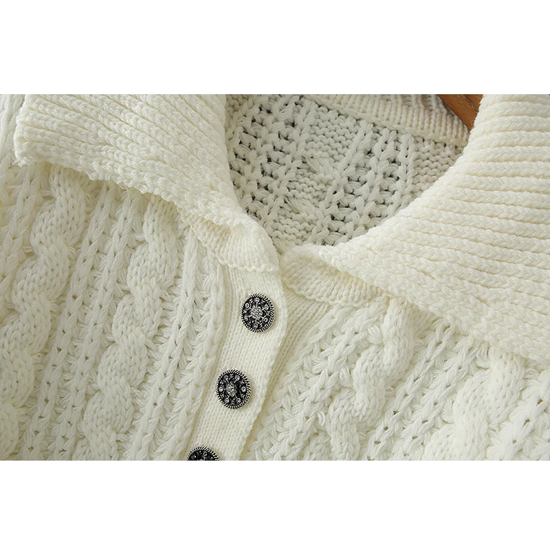 Rudenį megzti megztinis korėjos long sleeve top moterų derliaus pasukite žemyn apykaklės twist megztinis seksualus tuščiaviduriai iš megztinis baltos 2020 m. 3