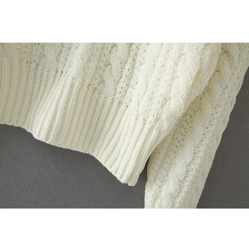 Rudenį megzti megztinis korėjos long sleeve top moterų derliaus pasukite žemyn apykaklės twist megztinis seksualus tuščiaviduriai iš megztinis baltos 2020 m. 5