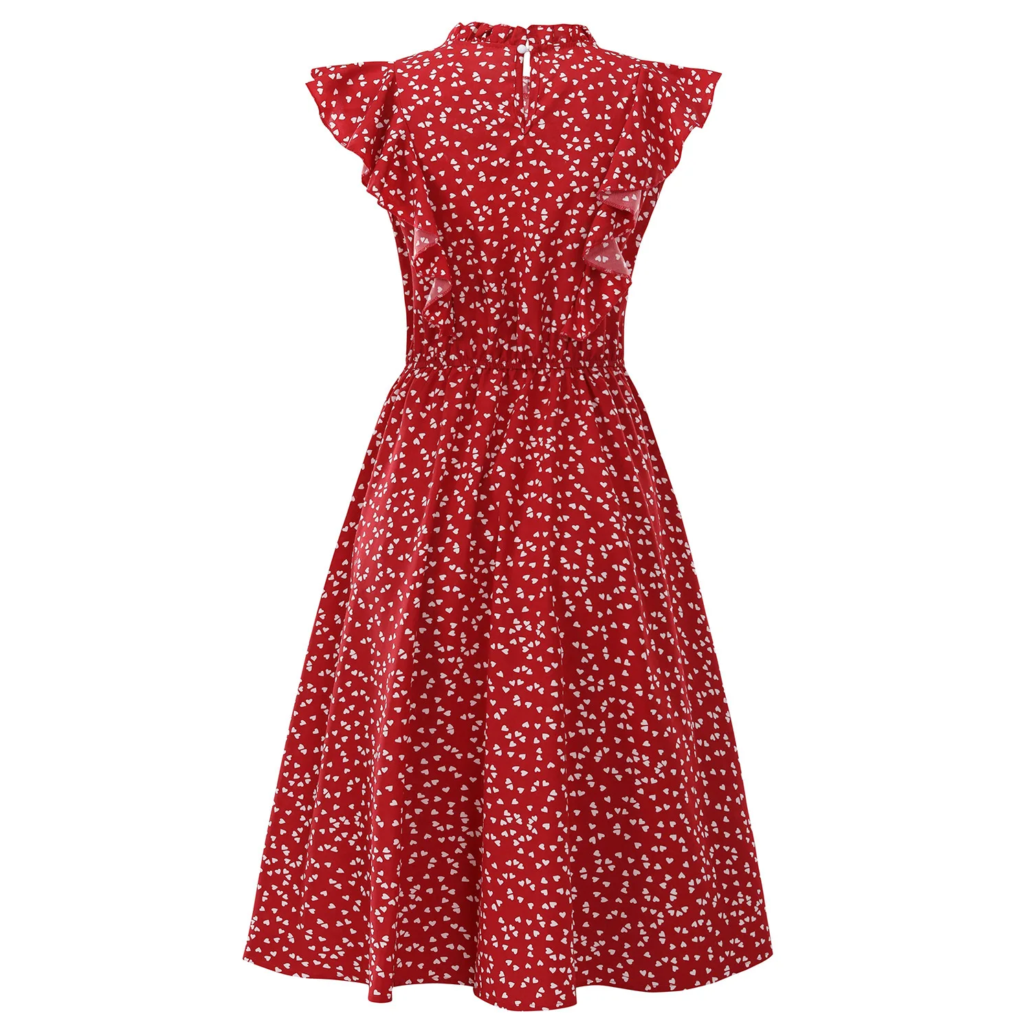 Suknelės Moteris Vasarą 2021 Mados Spausdinti Susiėmę O Kaklo Atsitiktinis Šifono Suknelė Elegantiškas Ponios Slim Rankovių Midi Suknelė Raudona 1