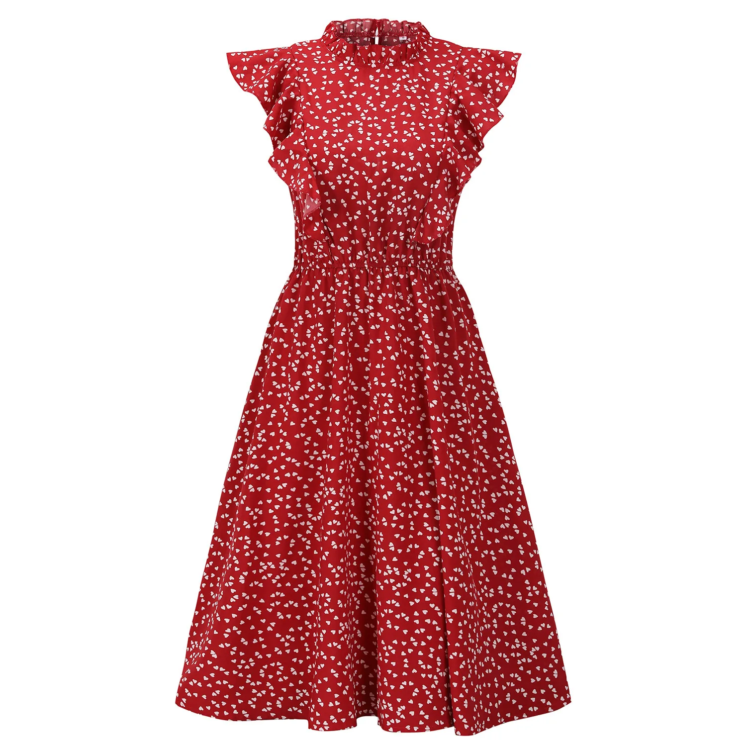 Suknelės Moteris Vasarą 2021 Mados Spausdinti Susiėmę O Kaklo Atsitiktinis Šifono Suknelė Elegantiškas Ponios Slim Rankovių Midi Suknelė Raudona 3