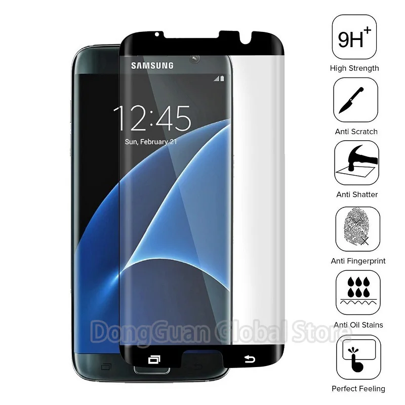 9H Lenktas Grūdintas Stiklas Samsung Galaxy S7 Krašto Juodojo Aukso Ekrano Dangtis Screen Protector Filmas 2