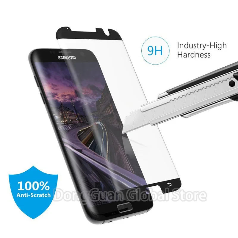 9H Lenktas Grūdintas Stiklas Samsung Galaxy S7 Krašto Juodojo Aukso Ekrano Dangtis Screen Protector Filmas 3