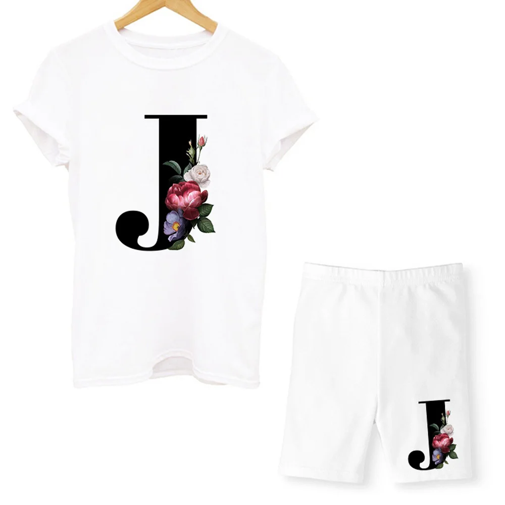 26 anglų kalbos raidės A-Z, baltas trumparankoviai atsitiktinis marškinėliai uosto pagrindinio vasaros kostiumas nustatyti tėvų-vaikų drabužių pora drabužių 2021 1