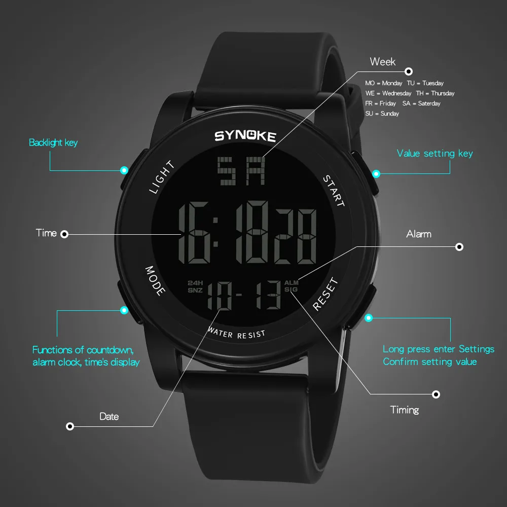 Synoke Vyrai Laikrodžiai Daugiafunkcinis Karinės Sporto Laikrodis Led Digital Dual Judėjimo Žiūrėti Sporto Laikrodis Vyrų Relogio Masculino 1