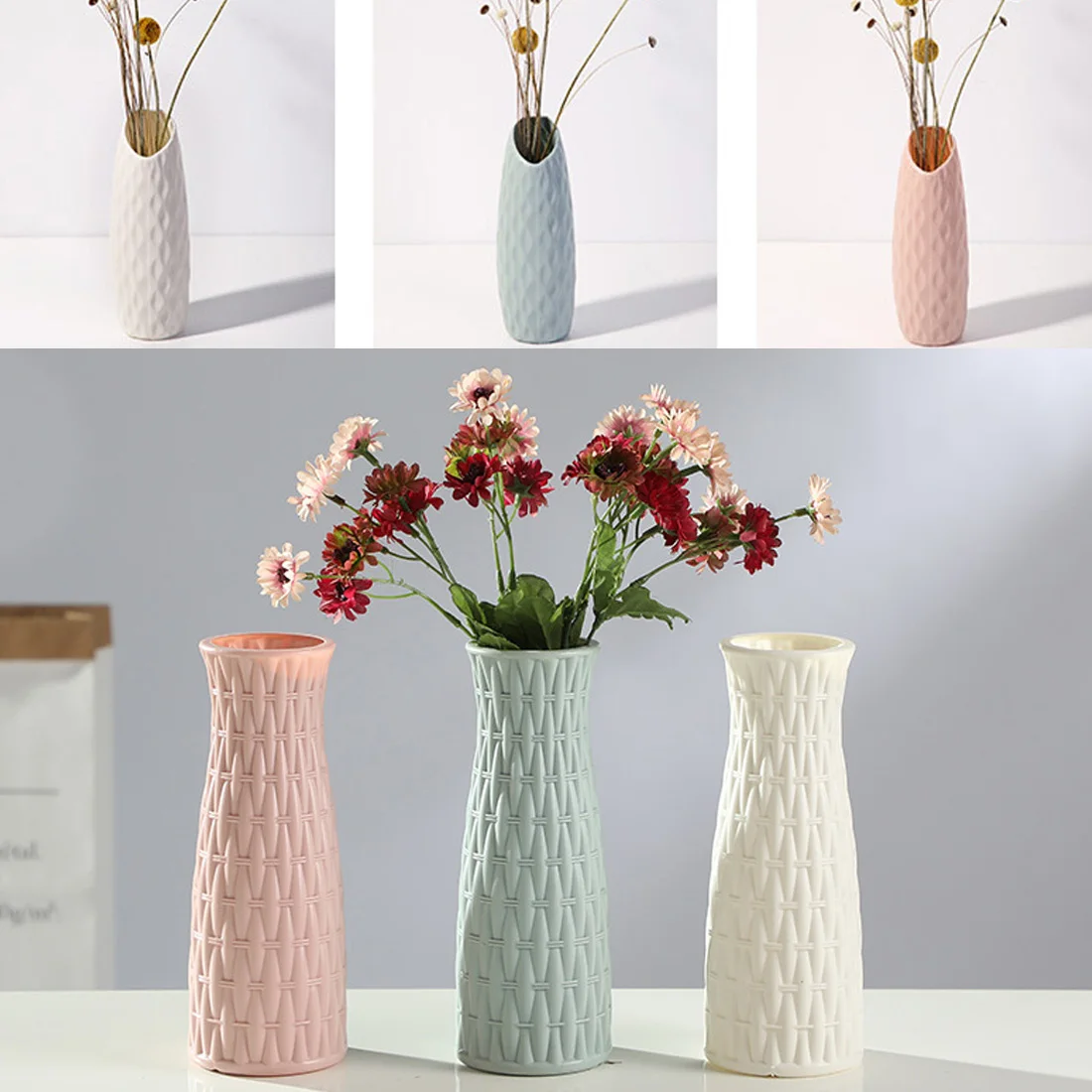 Šiuolaikinės vazos apdailos namų Šiaurės Stiliaus Gėlių kompozicijų Kambarį Origami gėlių vazonas interjero Plastikinių Karšto Pardavimo 2021 1