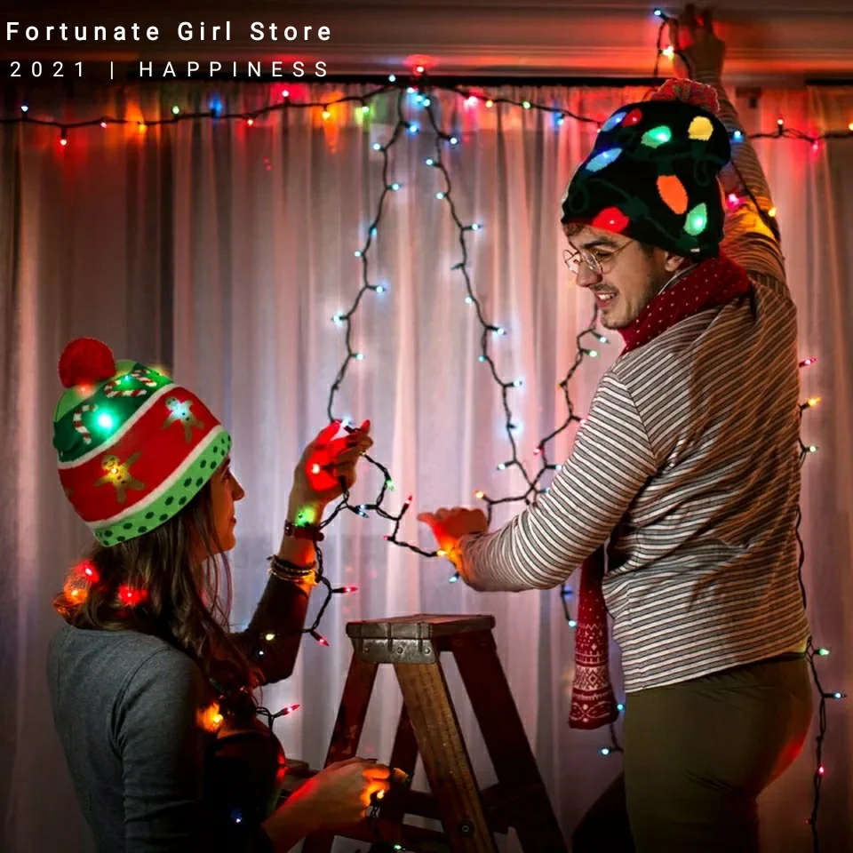 Naujas Kalėdų Suaugusiųjų Vaikas mezgimo LED Šviesos-iki Kalėdų Linksmų Skrybėlės Kalėdos Santa Hat Žibintai Mirksi Caps Vaikų Skrybėlę Kalėdų Dovana 4