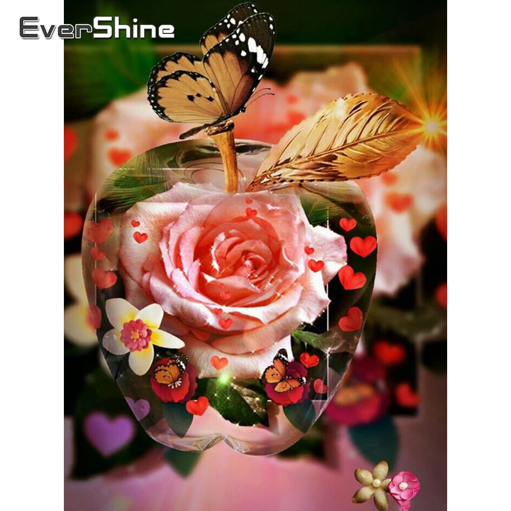 Evershine 5D Diamond Tapybos Gėlės kvadratiniu Mozaikos kalnų krištolas Siuvinėjimo Paveikslus Kryželiu Rinkinys Namų Puošybai 5