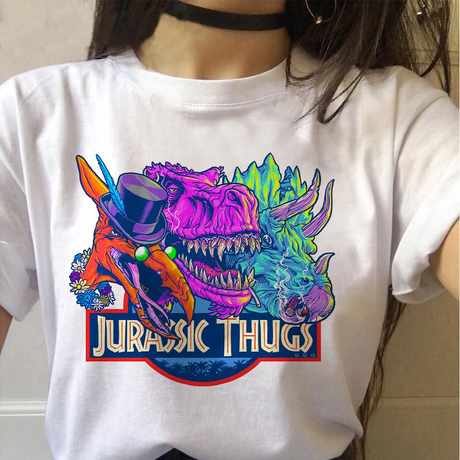 Juros periodo Parkas Dinozaurų Juokinga Streetwear Grafinis Atspausdintas Atsitiktinis Raidžių marškinėliai Viršuje Minkštas Negabaritinių Tee Moterų/Žmogaus T-Shirt 1